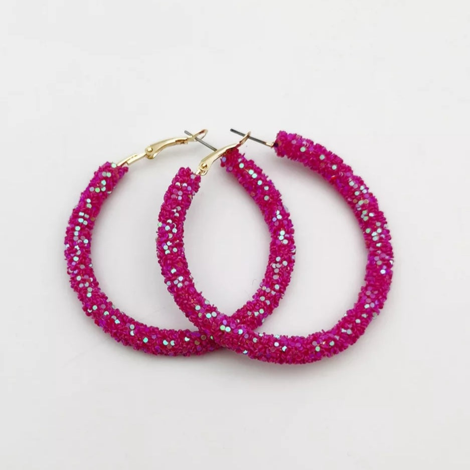 Beautiful Glitter Rhinestone Hoop Earrings