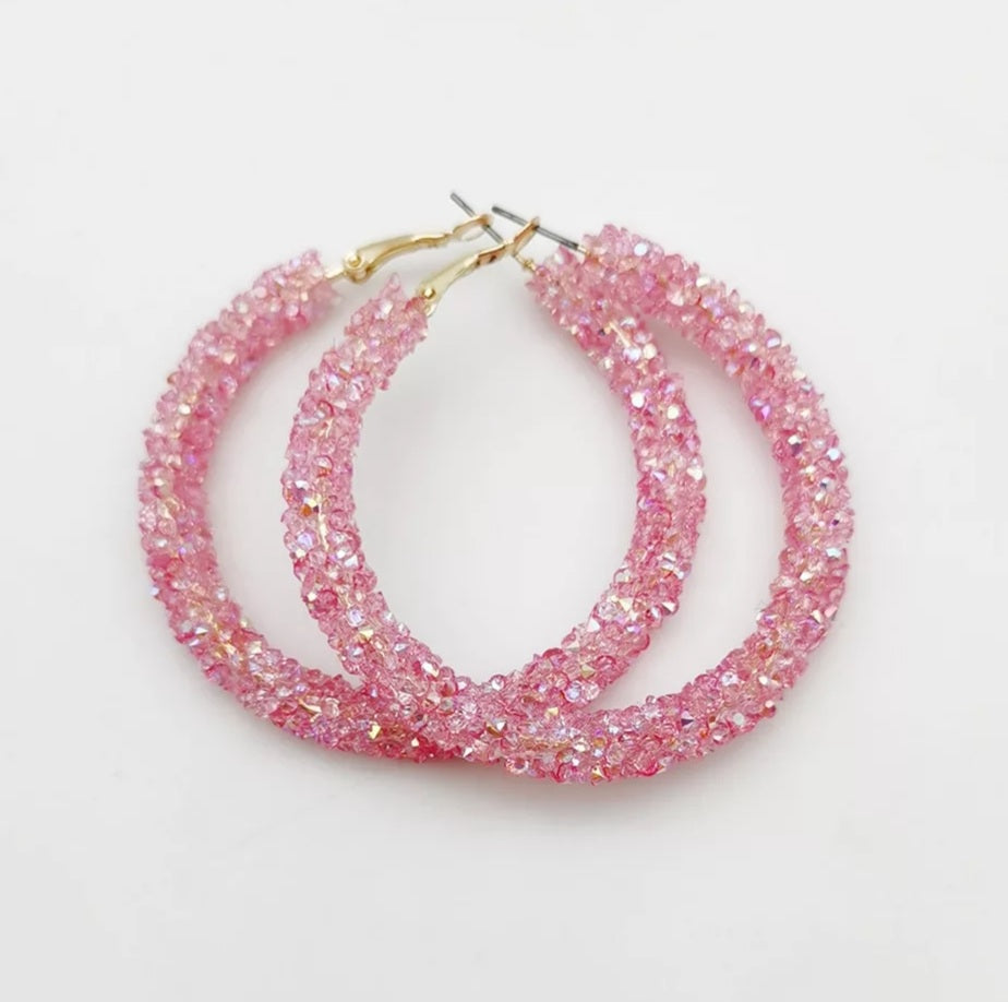 Beautiful Glitter Rhinestone Hoop Earrings